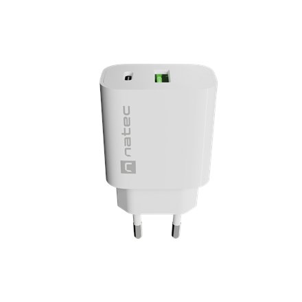Natec Ribera USB Charger 1X USB-A + 1X USB-C 20W, White