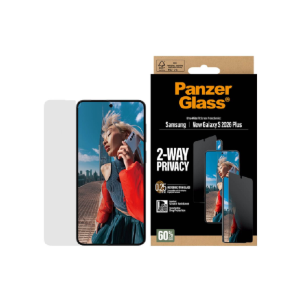 PanzerGlass 2-Way Privacy Screen Protector Samsung New Galaxy S26 Plus , Ultra-Wide Fit w. EasyAligner , PanzerGlass