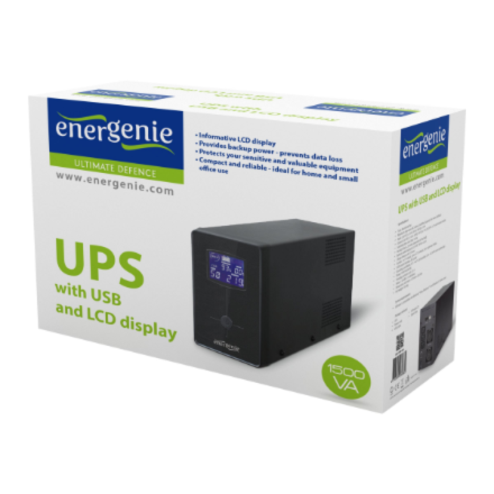 EnerGenie UPS with USB and LCD display, Black , EG-UPS-034 , 1500 VA , 900 W