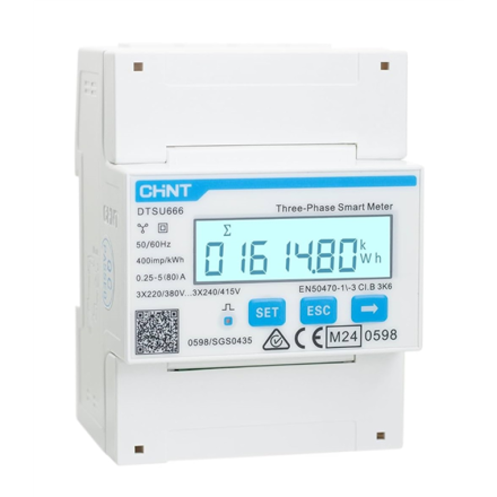 Chint , Smart Power Meter Direct Measurement 3Ph+N Modbus 80A MID (Compatible with DEYE) , DTSU666