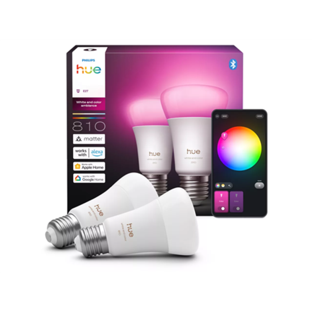 Philips Hue WCA 810 A60 2P EU , E27 , 6 W , White and colour light , Bluetooth and Zigbee