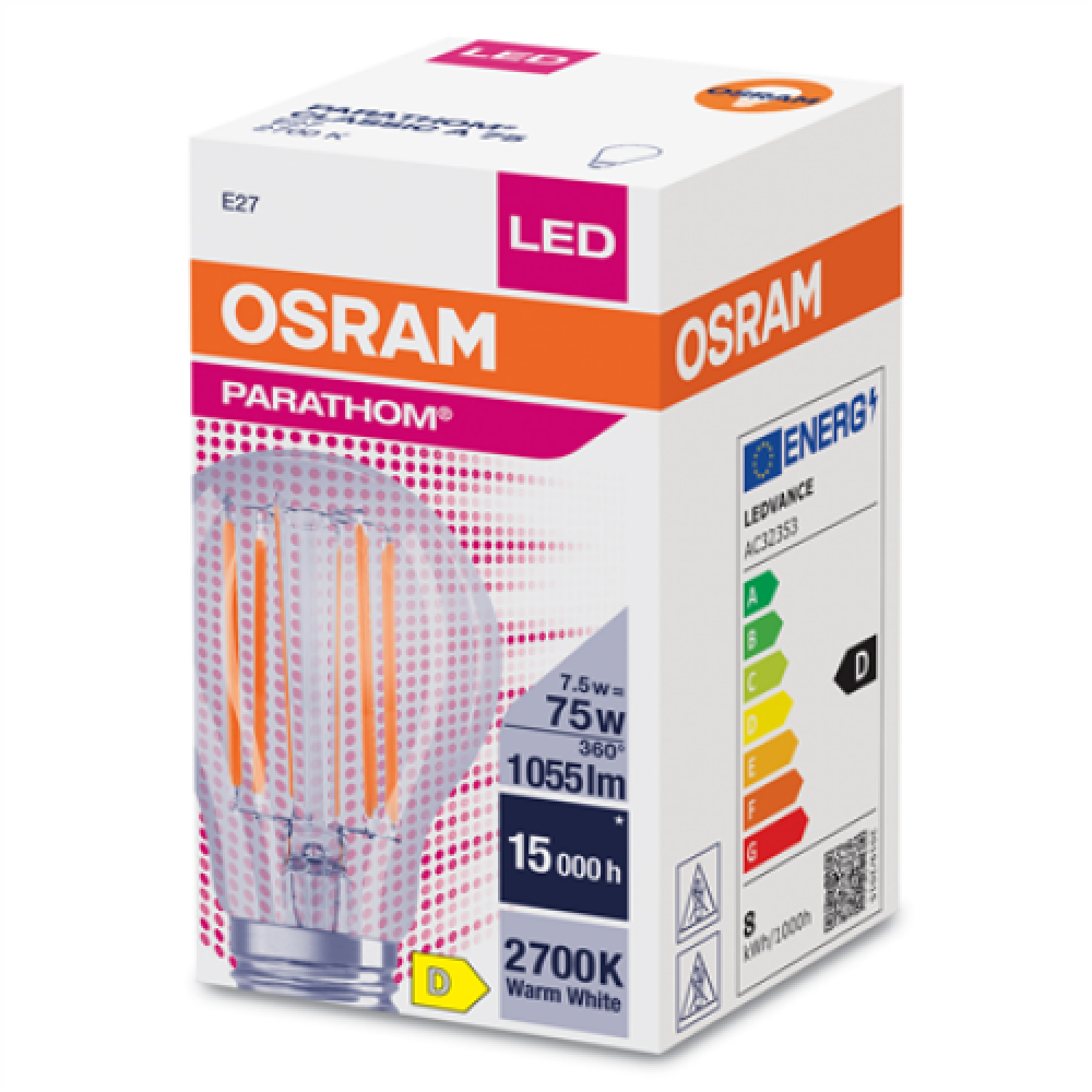 Osram Parathom Classic Filament 75 non-dim 7,5W/827 E27 bulb