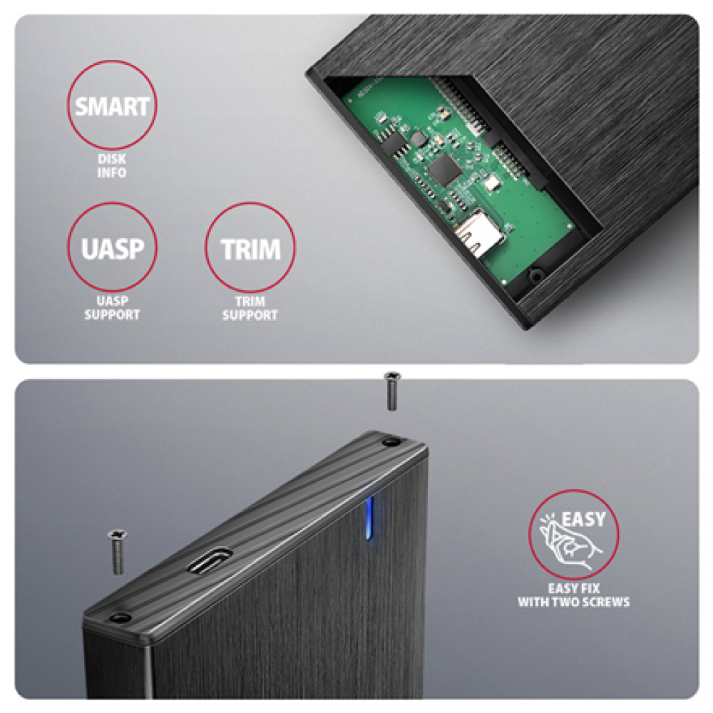 AXAGON USB-C 5Gbps - SATA 6G external box for 2.5 SSD/HDD , EE25-XA6C