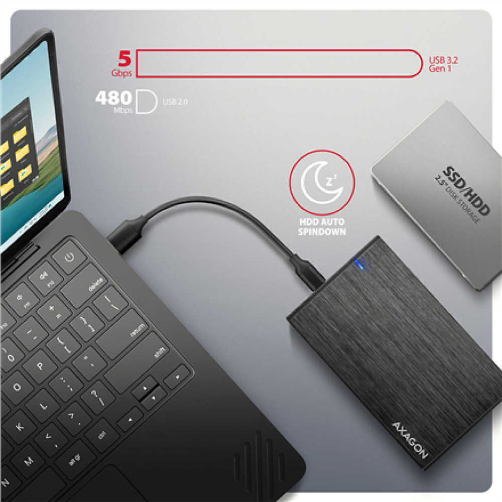 AXAGON USB-C 5Gbps - SATA 6G external box for 2.5 SSD/HDD , EE25-XA6C