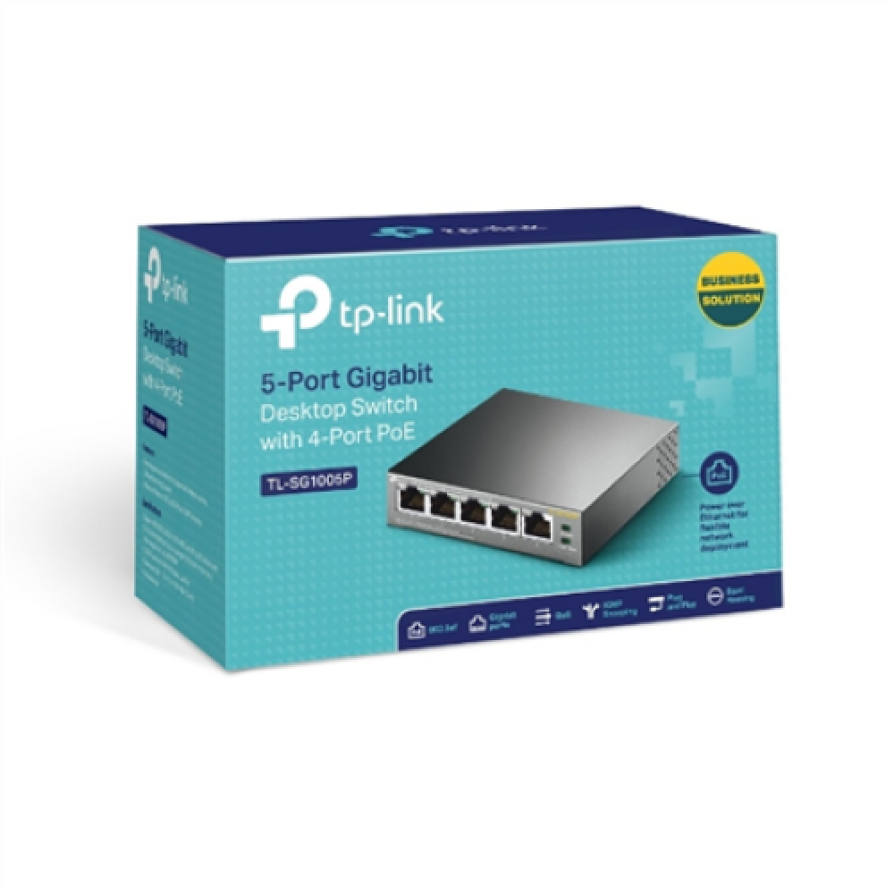 TP-LINK , Switch , TL-SG1005P , Unmanaged , Desktop , Gigabit Ethernet (copper) ports quantity 5 , Power over Ethernet (PoE) ports quantity 4 , Power supply type External , 36 month(s)