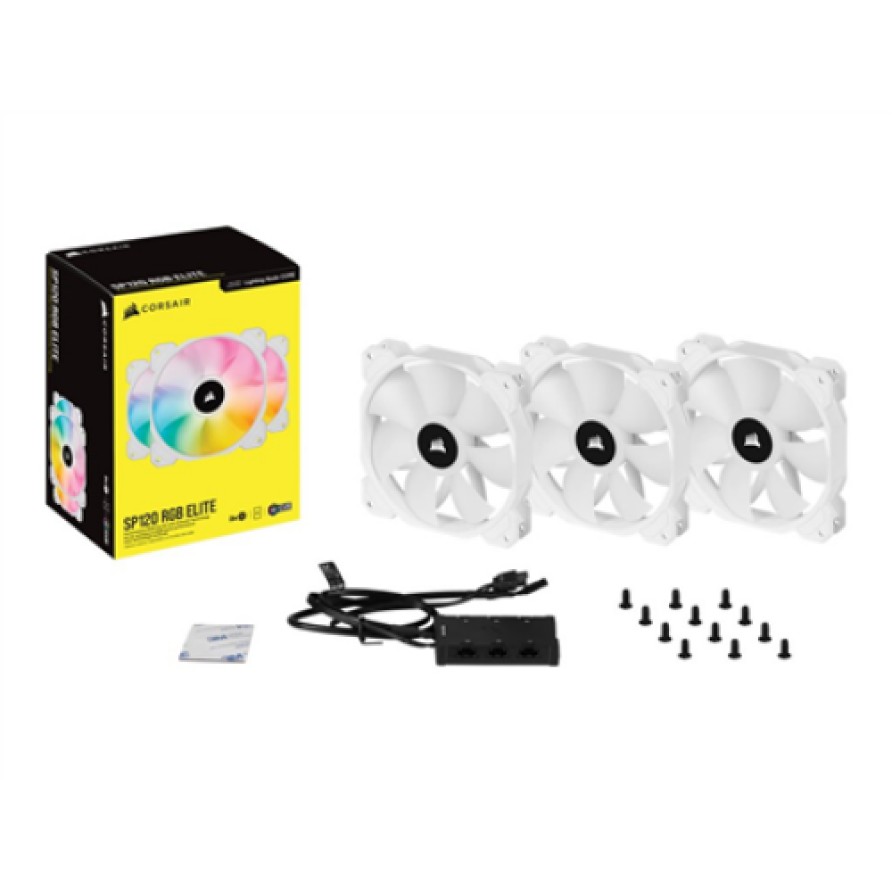Corsair , 120mm White PWM Fan, Triple Pack with Lighting Node CORE , iCUE SP120 RGB ELITE Performance , Case Fan