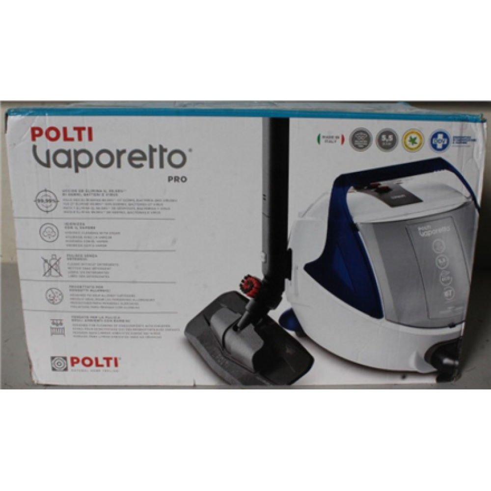 SALE OUT. , Polti , Steam cleaner , PTEU0313 Vaporetto Pro 100 Eco Power , Power 1900 W , Steam pressure 5.5 bar , Water tank capacity 2 L , White/Blue , DAMAGED PACKAGING. ITEM SCRATCHED AND DIRTY. MISSING: BRUSH, CONCENTRATOR