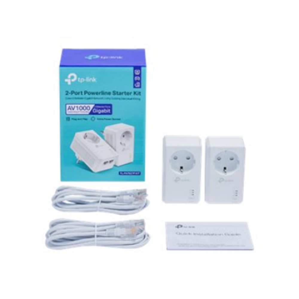 TP-LINK AV1000 2-Port Gigabit Passthrough Powerline Starter Kit TL-PA7027P KIT 10/100/1000 Mbit/s, Ethernet LAN (RJ-45) ports 2, No Wi-Fi, Extra socket