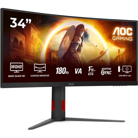 AOC , CU34G4 , 34 , Fast VA , UWQHD , 21:9 , 180 Hz , 1 ms , 3440 x 1440 pixels , 300 cd/m² , HDMI ports quantity 2 , Black