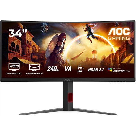 AOC , CU34G4 , 34 , Fast VA , UWQHD , 21:9 , 180 Hz , 1 ms , 3440 x 1440 pixels , 300 cd/m² , HDMI ports quantity 2 , Black