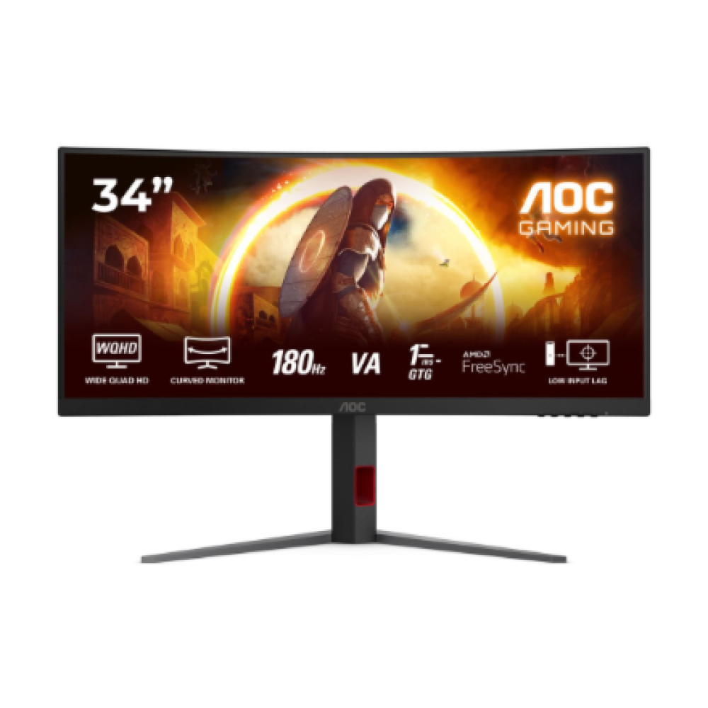 AOC , CU34G4 , 34 , Fast VA , UWQHD , 21:9 , 180 Hz , 1 ms , 3440 x 1440 pixels , 300 cd/m² , HDMI ports quantity 2 , Black