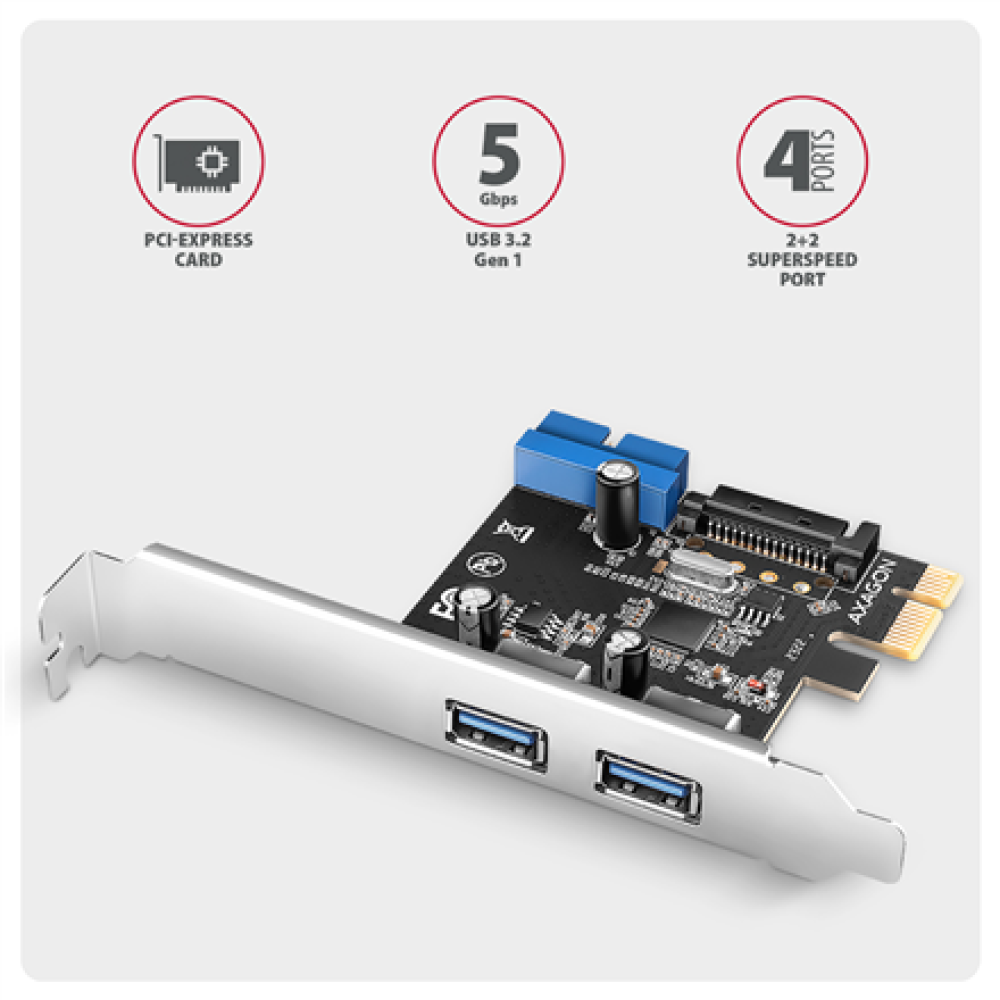 AXAGON PCI-Express card with a pair of internal and a pair of external USB 5Gbps ports , PCEU-232RS