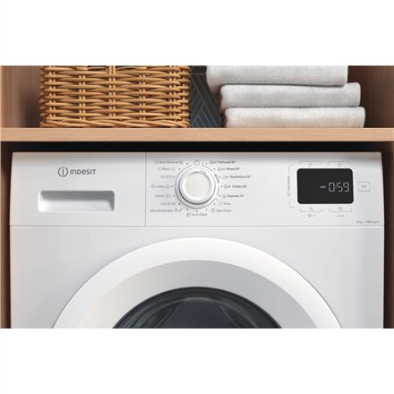 INDESIT , Washing Machine , IM 864 MY TIME EE , Energy efficiency class A , Front loading , Washing capacity 8 kg , 1400 RPM , Depth 54.6 cm , Width 60 cm , Display , Digit , Steam function , White