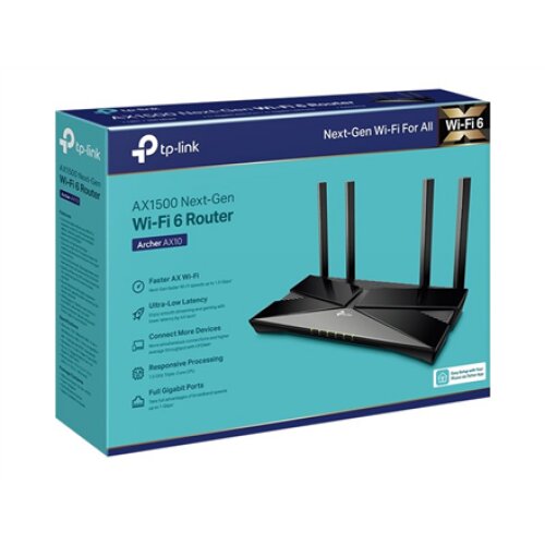 TP-LINK , AX1500 Wi-Fi 6 Router , Archer AX10 , 802.11ax , 1201+300 Mbit/s , 10/100/1000 Mbit/s , Mesh Support No , MU-MiMO Yes , No mobile broadband , Antenna type 4xExternal