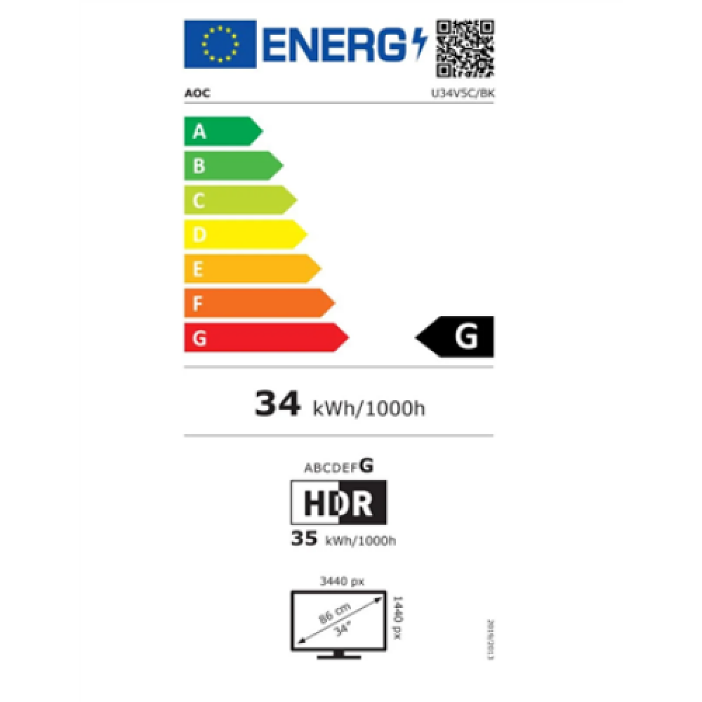 AOC Monitor U34V5C/BK 34 VA 3440 x 1440 pixels 21:9 4 ms Black 100 Hz HDMI ports quantity 1