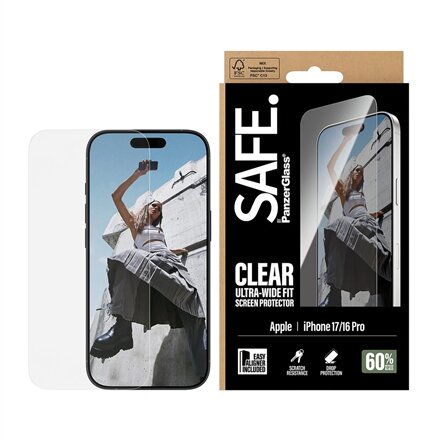 PanzerGlass Screen protector , Apple , iPhone 16 Pro/iPhone 17 , Transparent , Ultra-Wide Fit w. EasyAligner