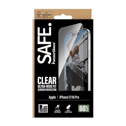 PanzerGlass Screen protector , Apple , iPhone 16 Pro/iPhone 17 , Transparent , Ultra-Wide Fit w. EasyAligner