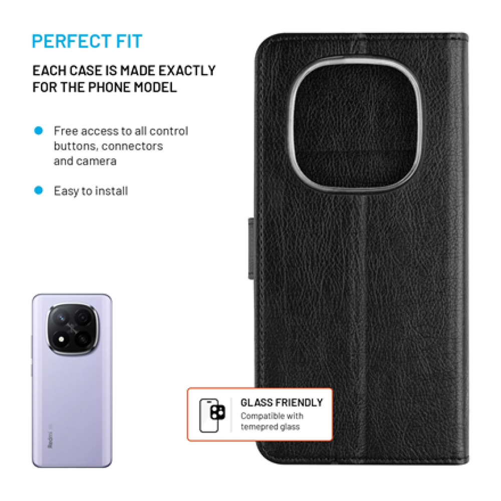 Fixed Opus , Book Case , Xiaomi , Redmi Note 15 Pro 4G , Synthetic leather , Black
