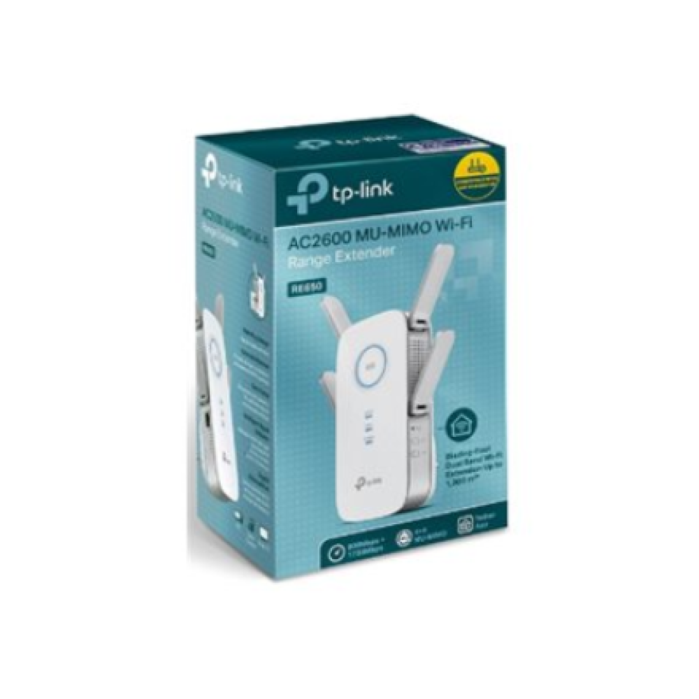 TP-LINK , AC2600 Wi-Fi Range Extender , RE650 , 802.11ac , 2.4GHz/5GHz , 800+1733 Mbit/s , 10/100/1000 Mbit/s , Ethernet LAN (RJ-45) ports 1 , MU-MiMO Yes , no PoE , Antenna type 4xExternal , No