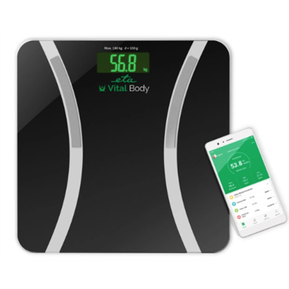 ETA , Vital Body Personal scale , ETA678090000 , Body analyzer , Maximum weight (capacity) 180 kg , Accuracy 100 g , Body Mass Index (BMI) measuring , Black