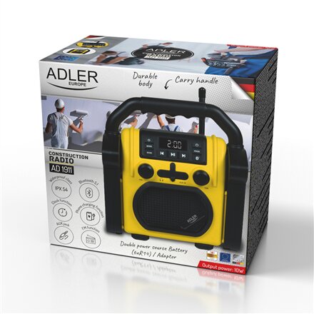 Adler , Construction radio with Bluetooth , AD 1911 , AUX in , Black/Yellow