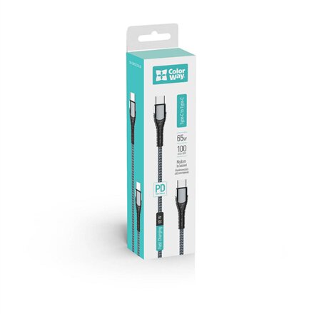 ColorWay Cable Type-C - Type-C (PD Fast Charging 65W) 3.0А, 1m , CW-CBPDCC040-GR