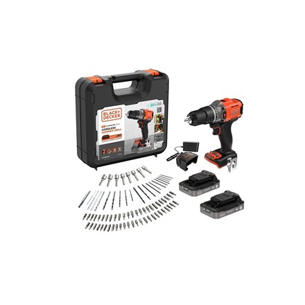 BLACK & DECKER , 18V Impact Drill (with 2 x 18V 2.0Ah batteries with charge status indicator, 1A charger and 80 accessories) , BCD383D2XKA-QW , 2.0 Ah