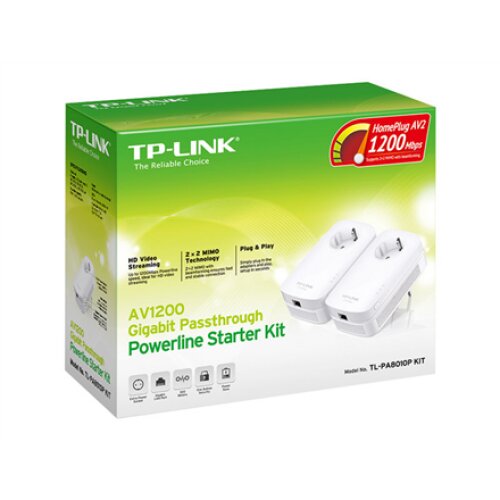 TP-LINK , AV1300 Gigabit Passthrough Powerline Starter Kit , TL-PA8010P KIT , 1300 Mbit/s , Ethernet LAN (RJ-45) ports 1 , No Wi-Fi , Extra socket