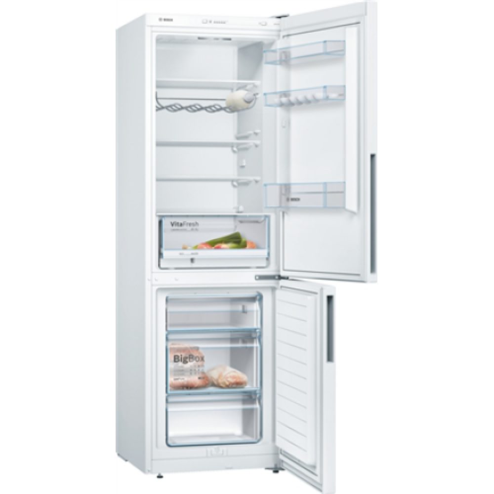 Bosch Refrigerator KGV36VWEA Series 4 Energy efficiency class E, Free standing, Combi, Height 186 cm, Fridge net capacity 214 L, Freezer net capacity 94 L, 39 dB, White
