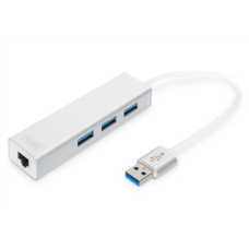 Digitus , 3-port USB Hub and Gigabit LAN adapter , DA-70250-1 , USB Hub