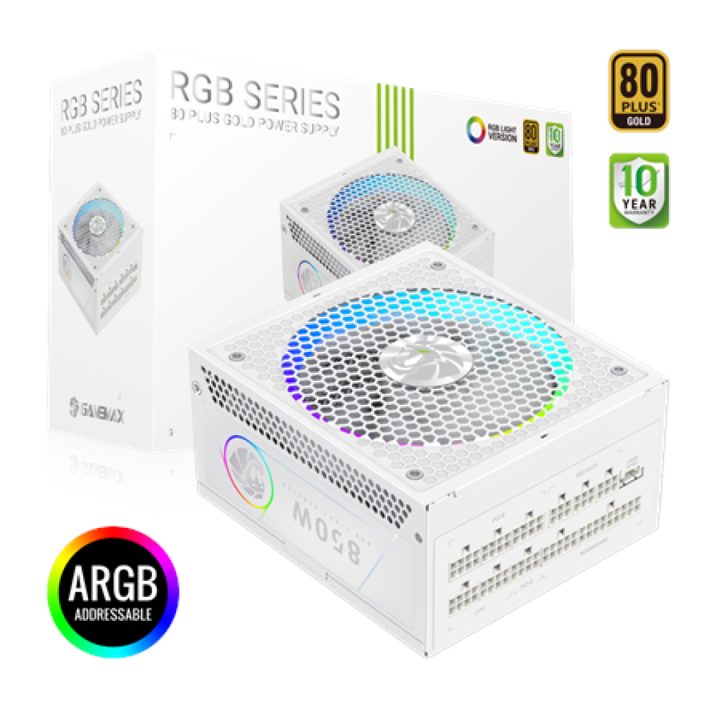 Gamemax PSU , RGB 850G WH , 850 W , Gold , White , Full Modular