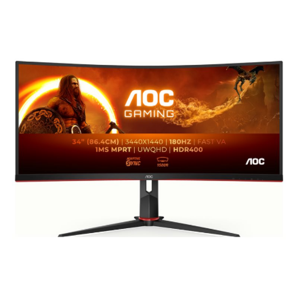 AOC , Gaming Monitor , CU34G2XP/BK , 34 , VA , 21:9 , 180 Hz , 1 ms , 3440 x 1440 pixels , HDMI ports quantity 2 , Black