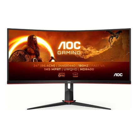 AOC , Gaming Monitor , CU34G2XP/BK , 34 , VA , 21:9 , 180 Hz , 1 ms , 3440 x 1440 pixels , HDMI ports quantity 2 , Black