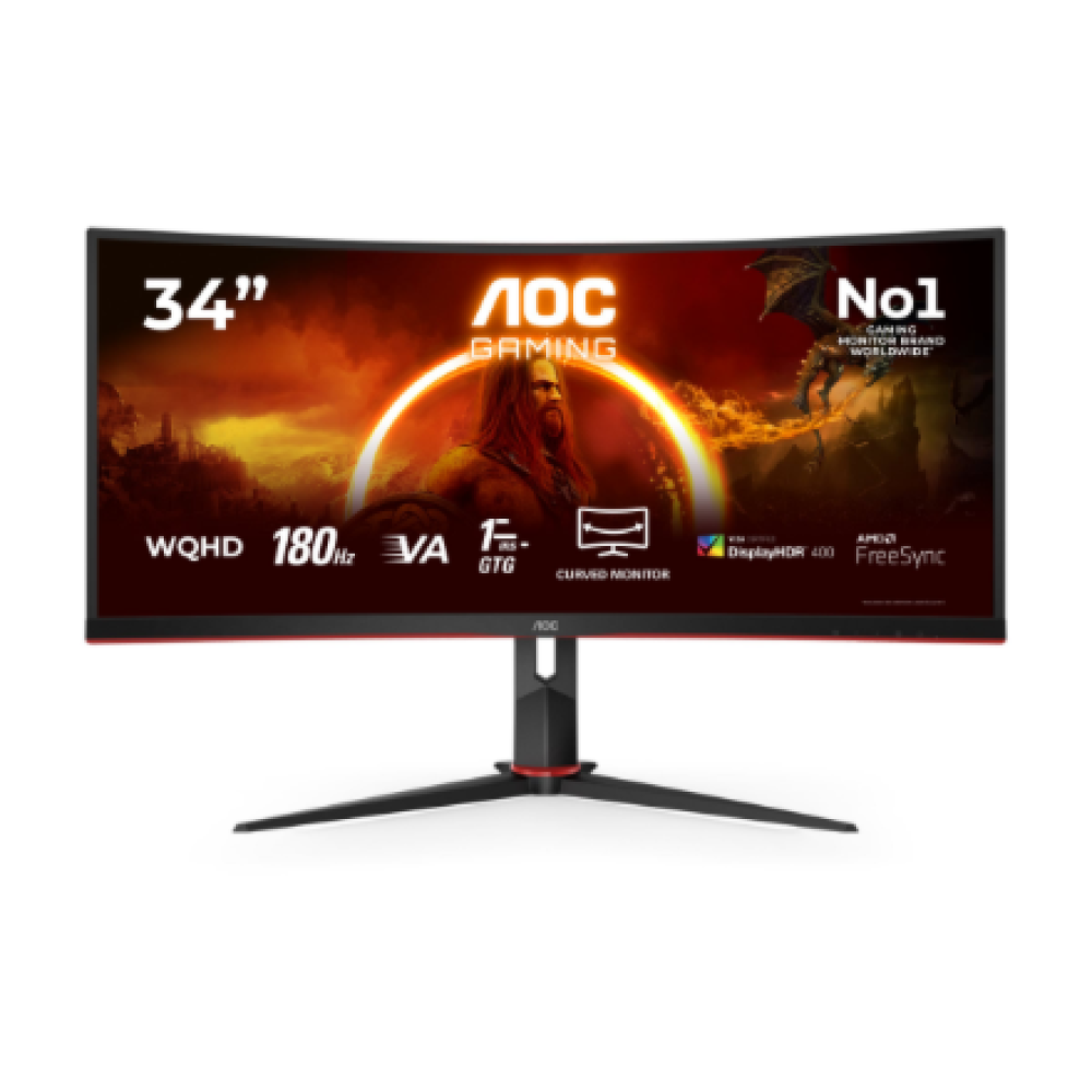 AOC , Gaming Monitor , CU34G2XP/BK , 34 , VA , 21:9 , 180 Hz , 1 ms , 3440 x 1440 pixels , HDMI ports quantity 2 , Black