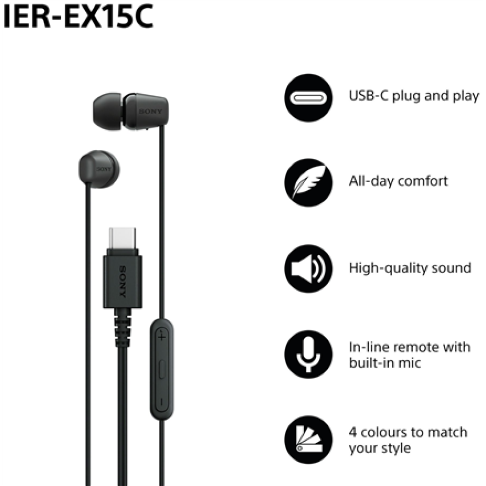 Sony Earbuds , IER‑EX15C , Wired , In-ear , Microphone , Black