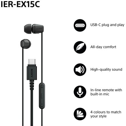 Sony Earbuds , IER‑EX15C , Wired , In-ear , Microphone , Black
