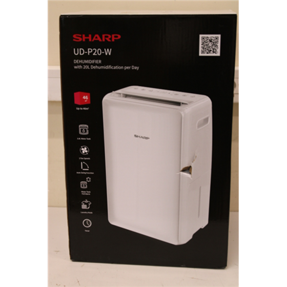 SALE OUT. Sharp UD-P20E-W Dehumidifier, White , Sharp , Dehumidifier , UD-P20E-W , Power 270 W , Suitable for rooms up to 48 m³ , Suitable for rooms up to 48 m² , Water tank capacity 3.8 L , White , DAMAGED PACKAGING