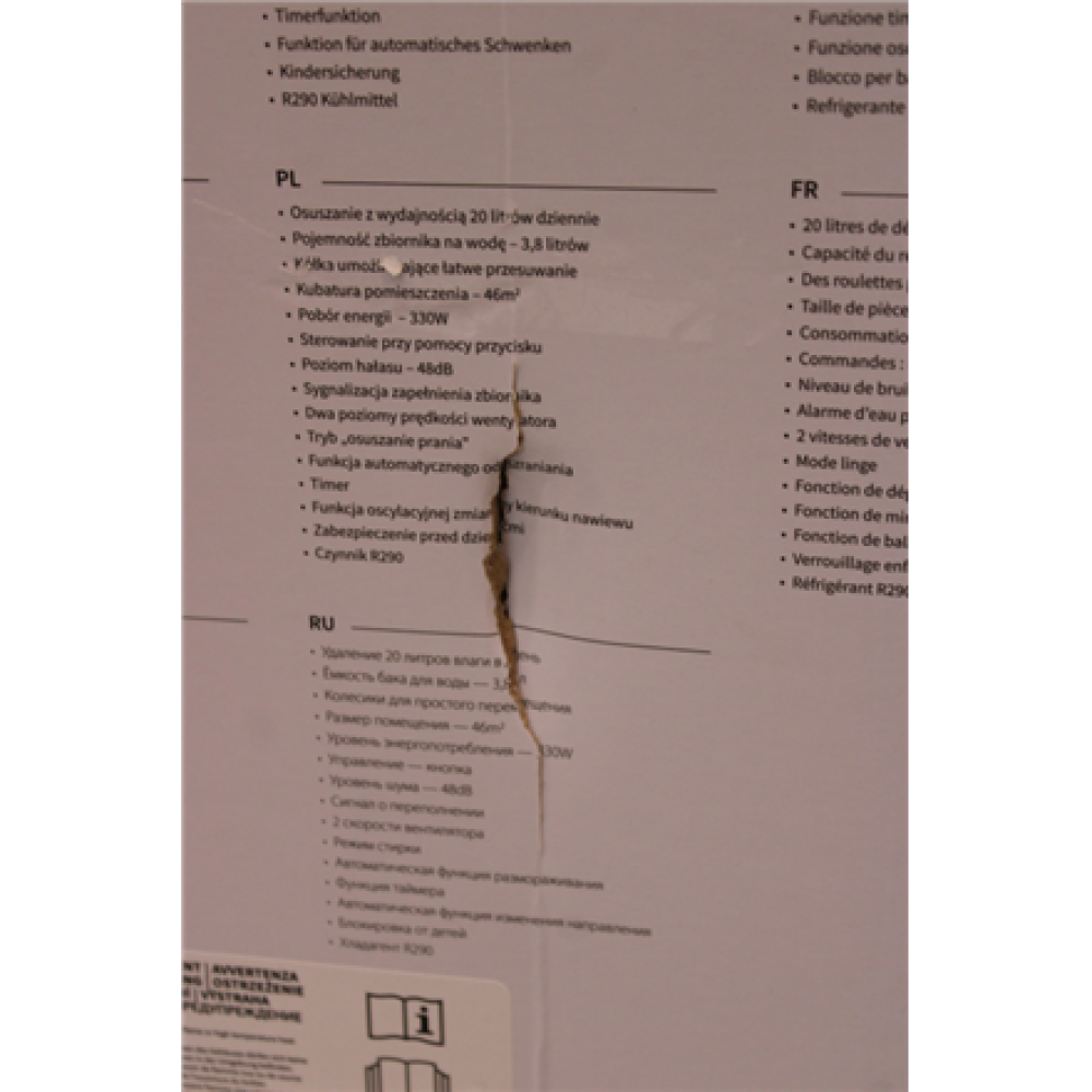 SALE OUT. Sharp UD-P20E-W Dehumidifier, White , Sharp , Dehumidifier , UD-P20E-W , Power 270 W , Suitable for rooms up to 48 m³ , Suitable for rooms up to 48 m² , Water tank capacity 3.8 L , White , DAMAGED PACKAGING