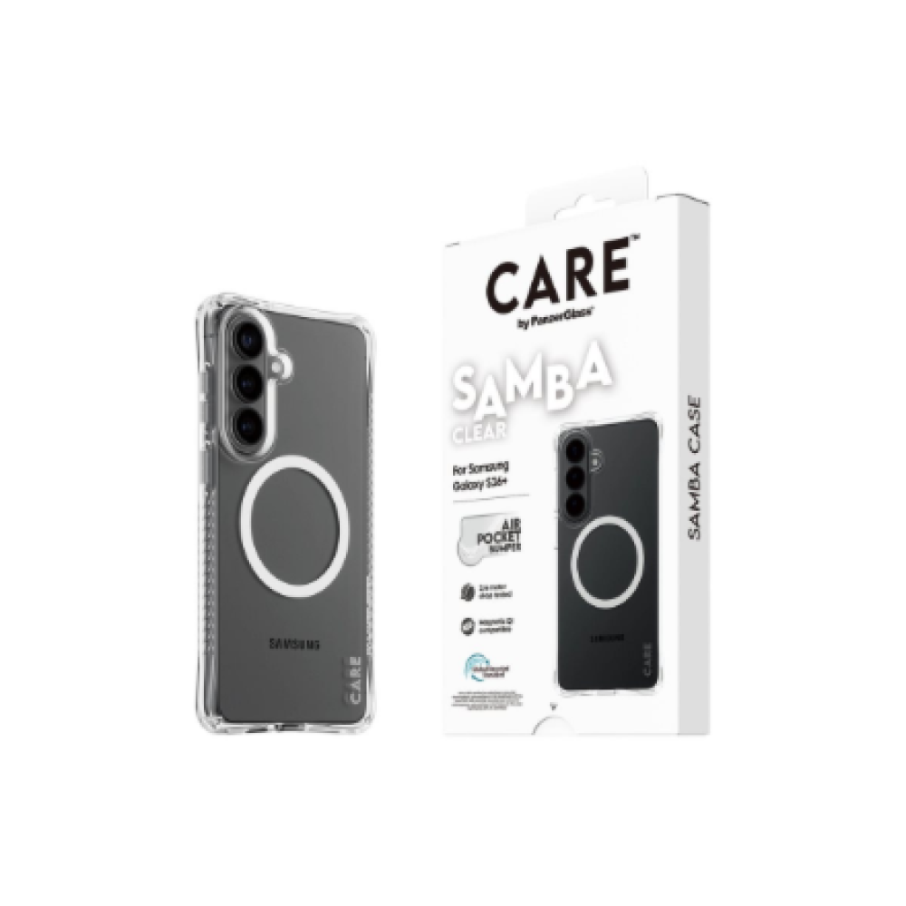 CARE by PanzerGlass Samba Case Transparent w. White Qi Samsung New Galaxy S26 Plus , PanzerGlass