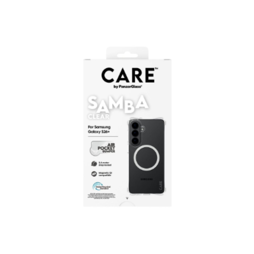CARE by PanzerGlass Samba Case Transparent w. White Qi Samsung New Galaxy S26 Plus , PanzerGlass