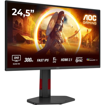 AOC , Q25G4SR , 24.5 , Fast IPS , QHD , 16:9 , 300 Hz , 1 ms , 2560 x 1440 pixels , 400 cd/m² , HDMI ports quantity 2 , Black