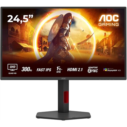 AOC , Q25G4SR , 24.5 , Fast IPS , QHD , 16:9 , 300 Hz , 1 ms , 2560 x 1440 pixels , 400 cd/m² , HDMI ports quantity 2 , Black