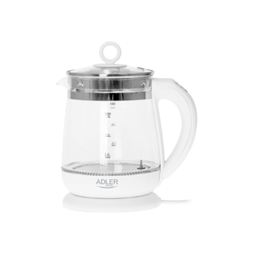 Adler , Kettle , AD 1299 , Electric , 2200 W , 1.5 L , Glass/Stainless steel , 360° rotational base , White