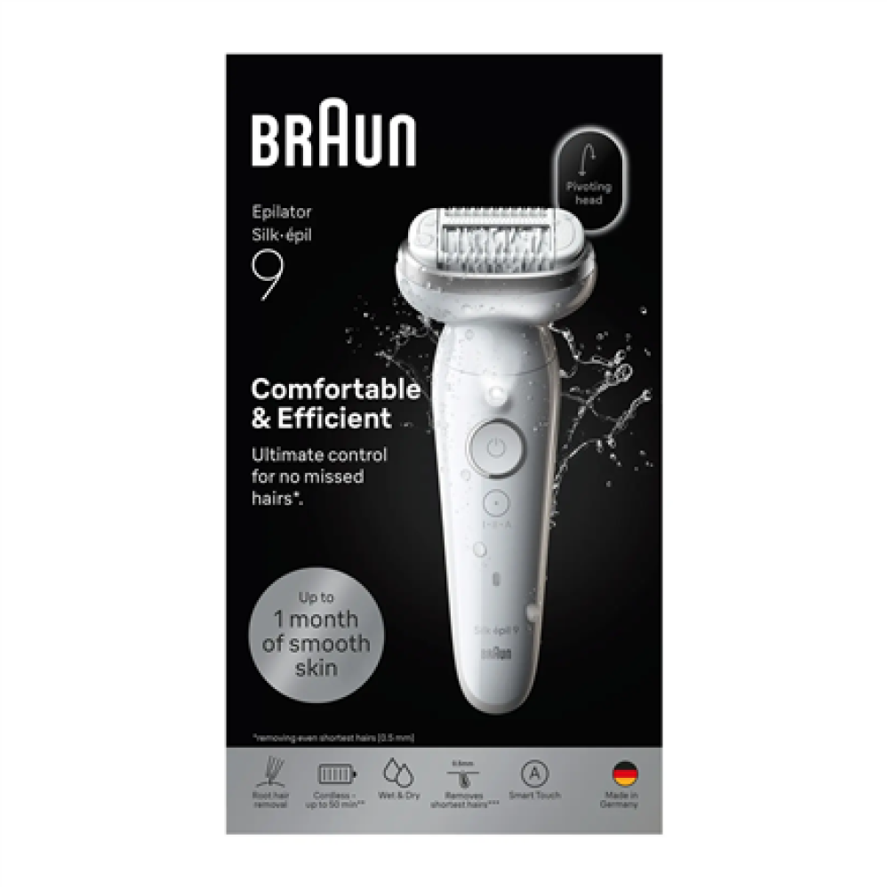 Braun Epilator , Silk-épil 9 SES9-000 , Operating time (max) 50 min , Number of power levels 2 , Wet & Dry , White/Silver