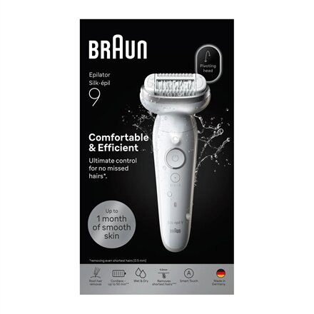 Braun Epilator , Silk-épil 9 SES9-000 , Operating time (max) 50 min , Number of power levels 2 , Wet & Dry , White/Silver