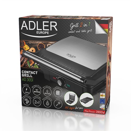 Adler , Electric Grill XL , AD 3051 , Table , 2800 W , Black/Stainless steel