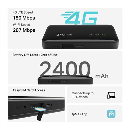 TP-LINK , 4G LTE Mobile Wi-Fi , M7005 , 802.11ax , MU-MiMO No , Antenna type Internal