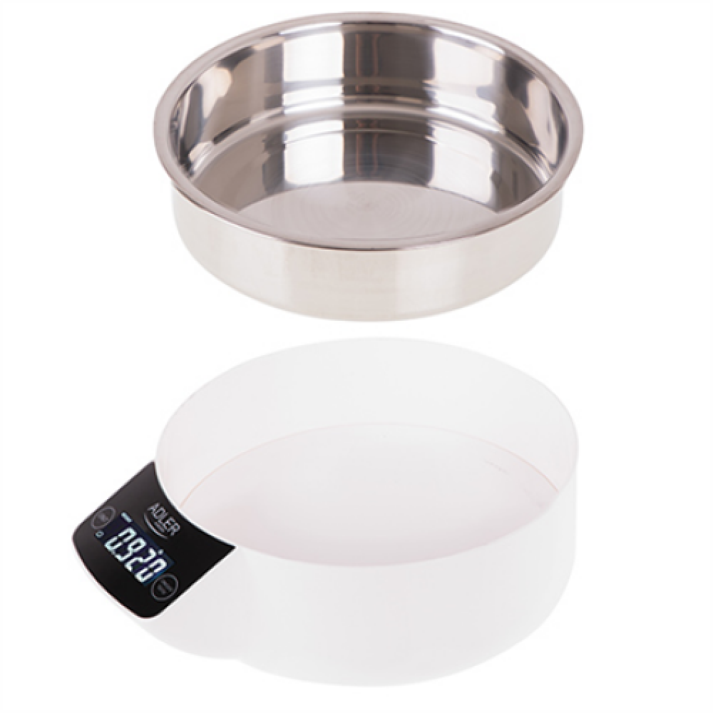 Adler , Kitchen scale with a bowl , AD 3166 , Maximum weight (capacity) 5 kg , Graduation 1 g , Display type LCD , White