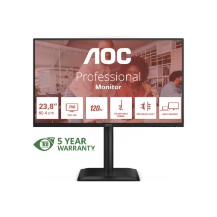 AOC , 24E4CV , 23.8 , IPS , FHD , 16:9 , 120 Hz , 4 ms , 1920 x 1080 pixels , 300 cd/m² , Black