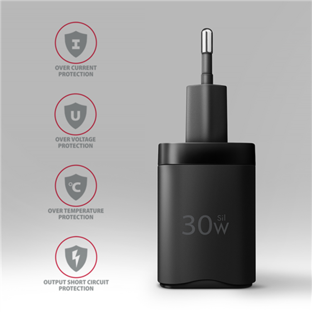 AXAGON Sil wallcharger 1x port USB-C, PD3.0/PPS/QC4+/SFC/AFC/Apple, 30W , ACU-PD30